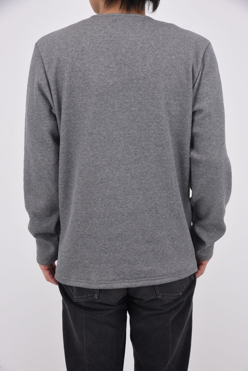 VELOURS FLEECE THERMAL HENRY / 裏起毛 サーマル生地 ロングスリーブ ヘンリーネック (グレー)