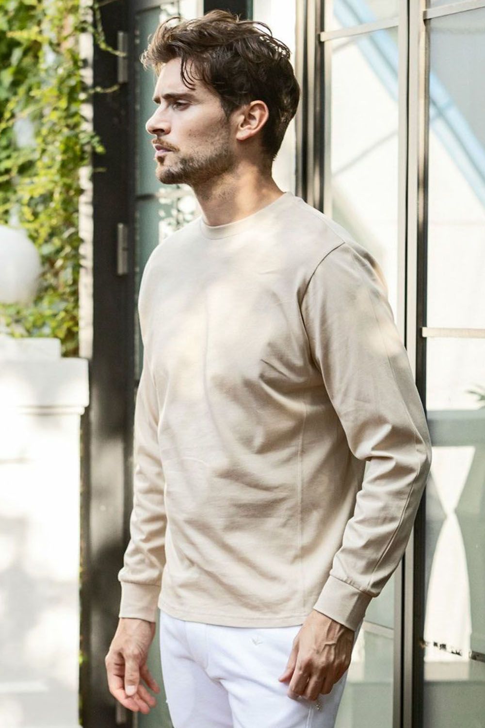 RHINESTONE LONG T-SHIRT / ラインストーン バックロゴ ロングTシャツ (ベージュ)