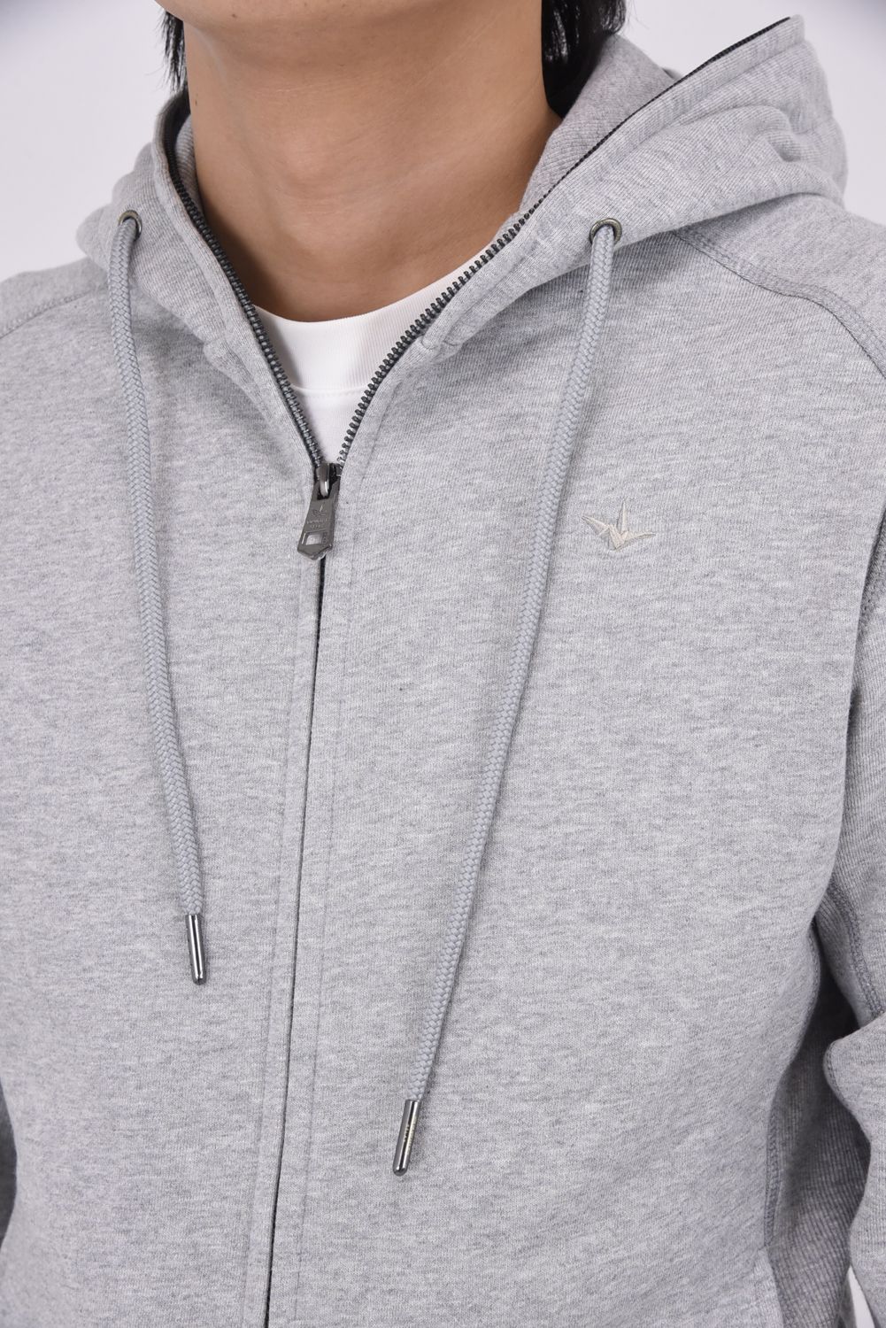 HOODIE WITH RHINESTONE CUFFS / ラインストーンカフスウェットジップパーカー (グレー)