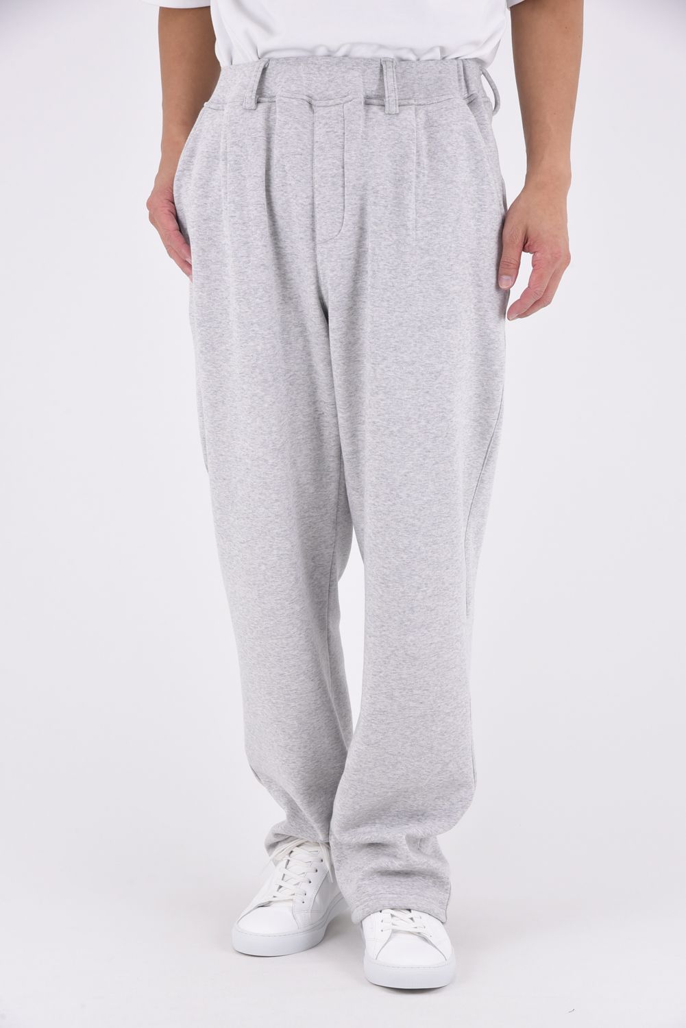 VELOURS FLEECE WIDE TUCK PANTS / 裏起毛 ベロアフリース セミワイド ワンタック イージーパンツ (グレー)