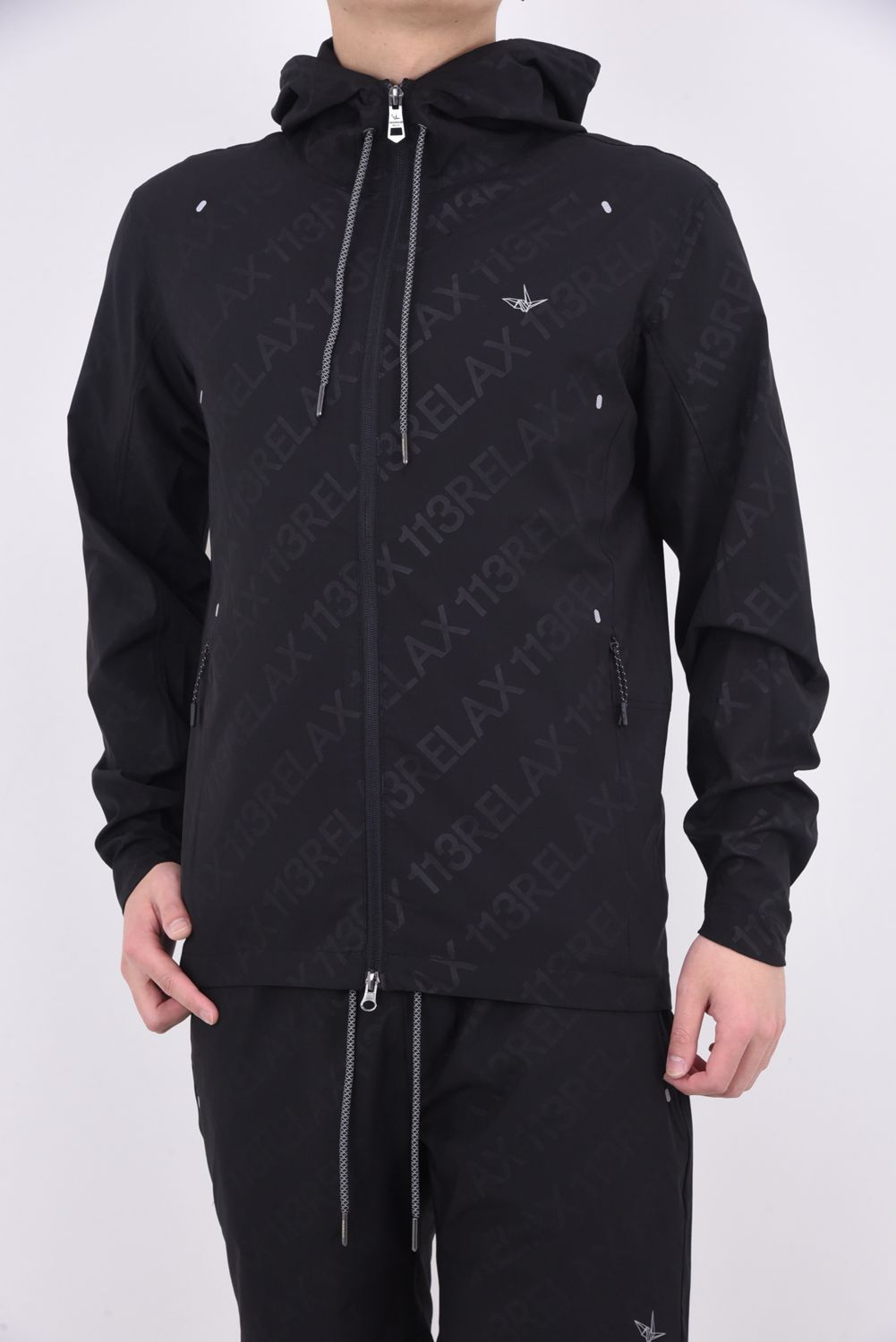 RUNNING DIAGONAL LOGO HOODIE / ランニング ダイアゴナル ロゴ フーディー ブラック