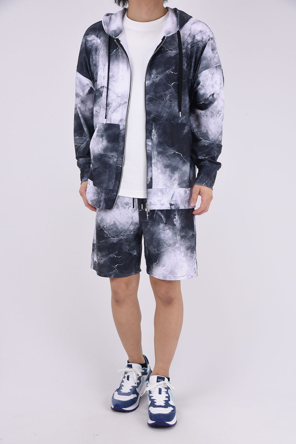 RUSH  OVER  ZIPUP HOODIE / ラッシュオーバー ジップアップパーカー マーブルブラック