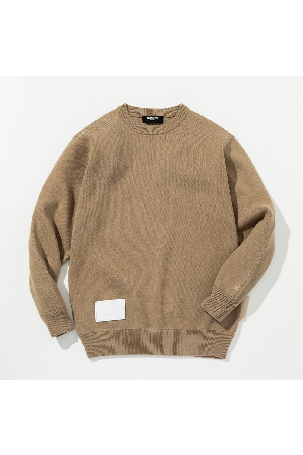 BIG PATCH BIG PIS NAME CREW NECK KNIT / ビッグパッチ ピスネーム クルーネックニット (ベージュ) (9月上旬入荷予定)