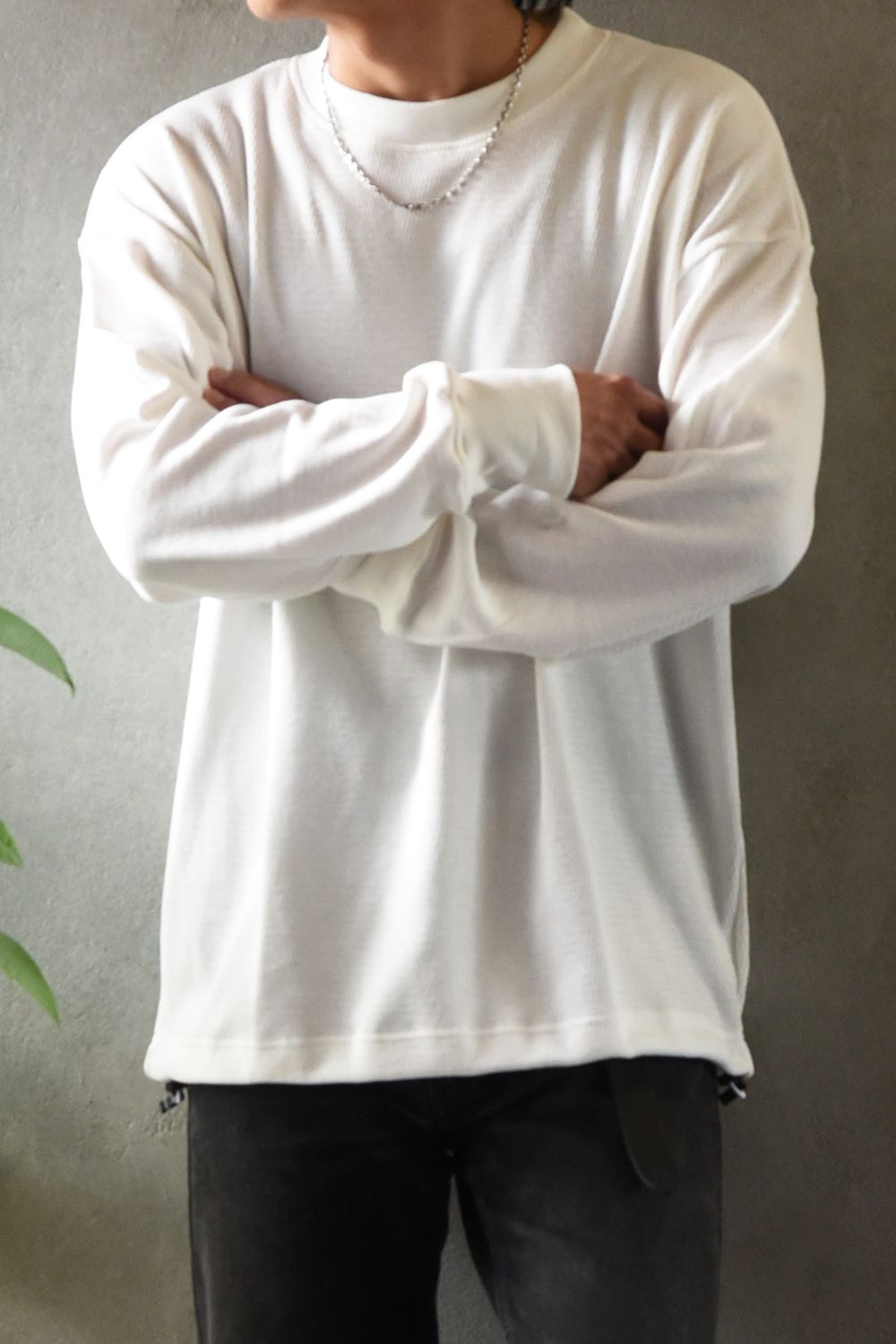 【gossip 20th別注アイテム】 DRAWSTRING THERMAL LOOSE CUTSEW / ドローストリング 特注サーマル ロングスリーブTシャツ  (ホワイト)