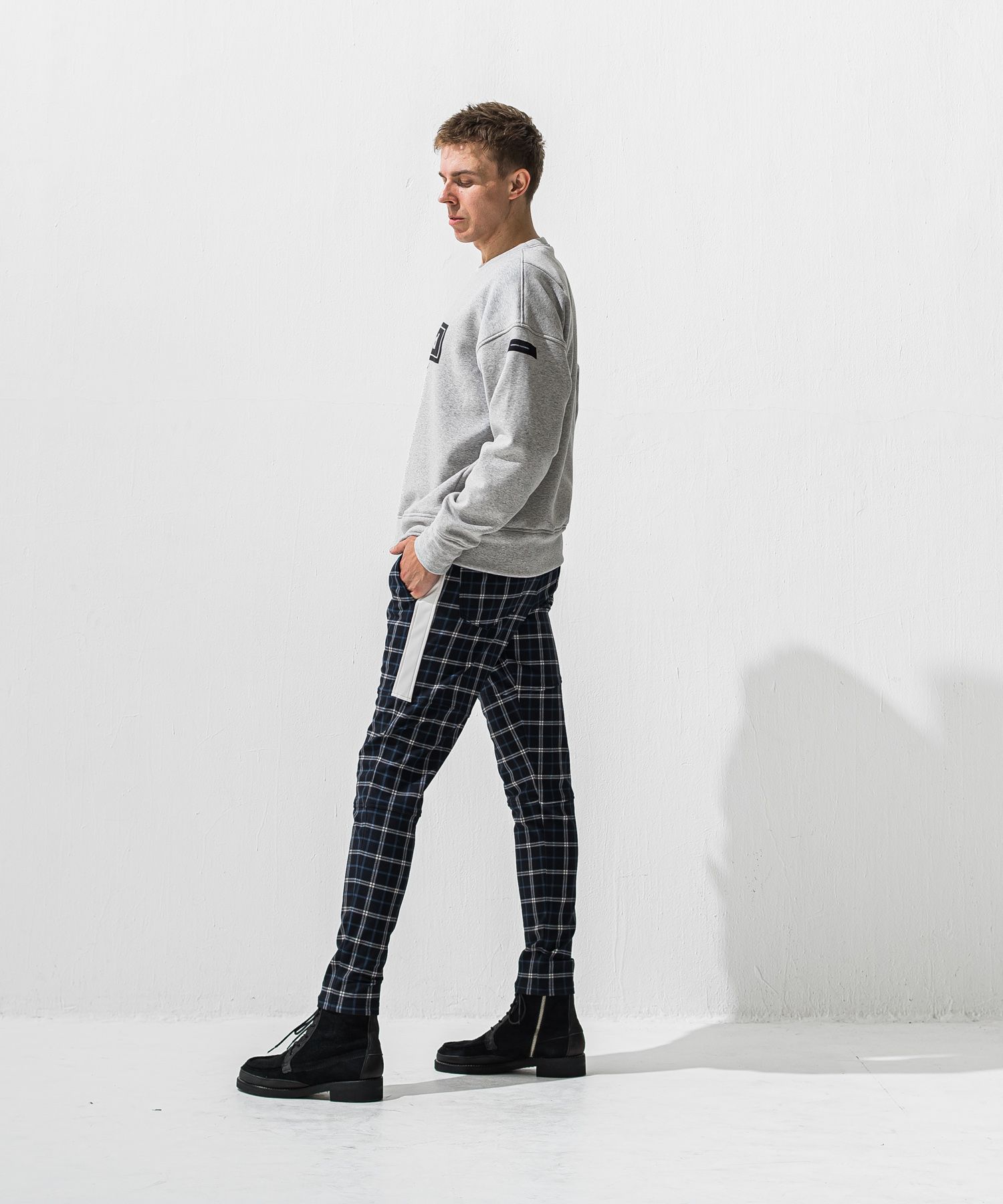 JT HEAT CHECK  PT / 裏起毛 ベロアフリース ワンタックラインパンツ (タータンブラック) (11月中旬入荷予定) ※オーダー締切:9月7日(月)17時