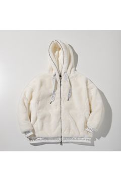 FUR BLOUSON WITH LOGO ON THE HEM / リブ フーデッドファーブルゾン (ホワイト) (9月上旬入荷予定)