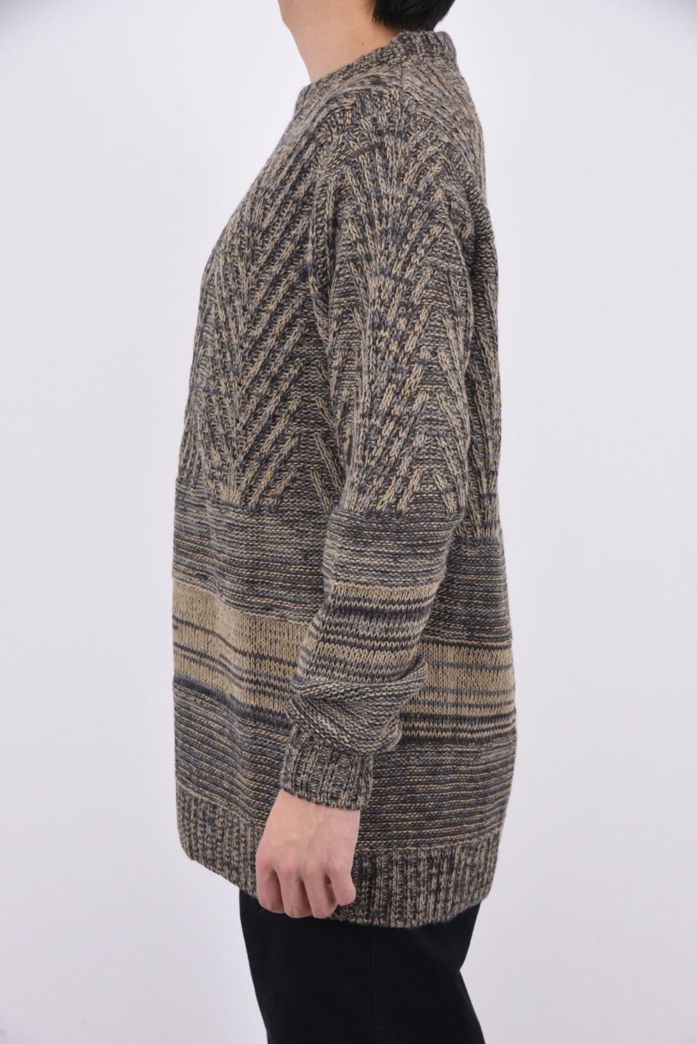 RANDOM CABLE ROUND NECK KNIT / ランダム ケーブル編み クルーネックニット ベージュ