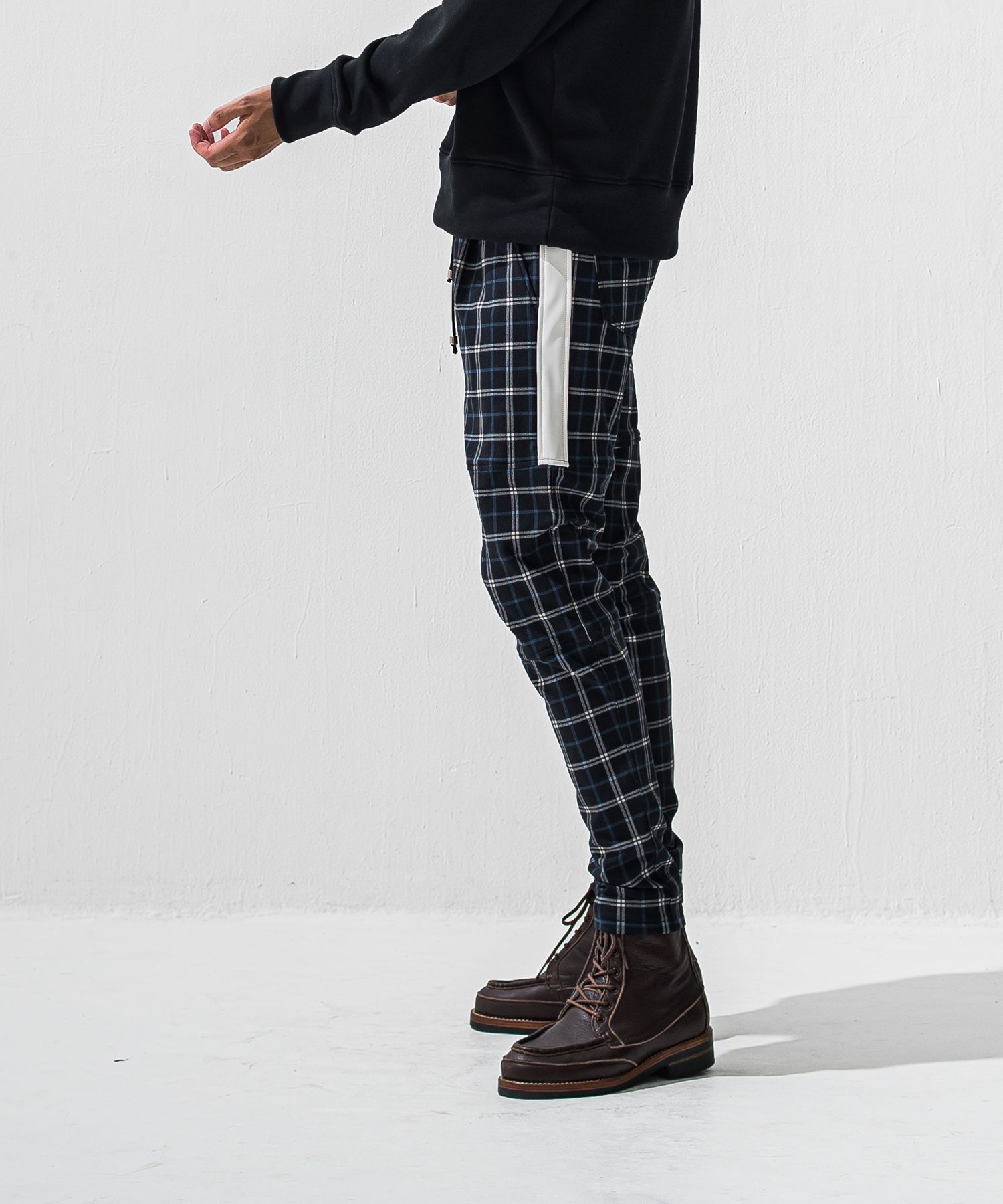 JT HEAT CHECK  PT / 裏起毛 ベロアフリース ワンタックラインパンツ (タータンブラック) (11月中旬入荷予定) ※オーダー締切:9月7日(月)17時