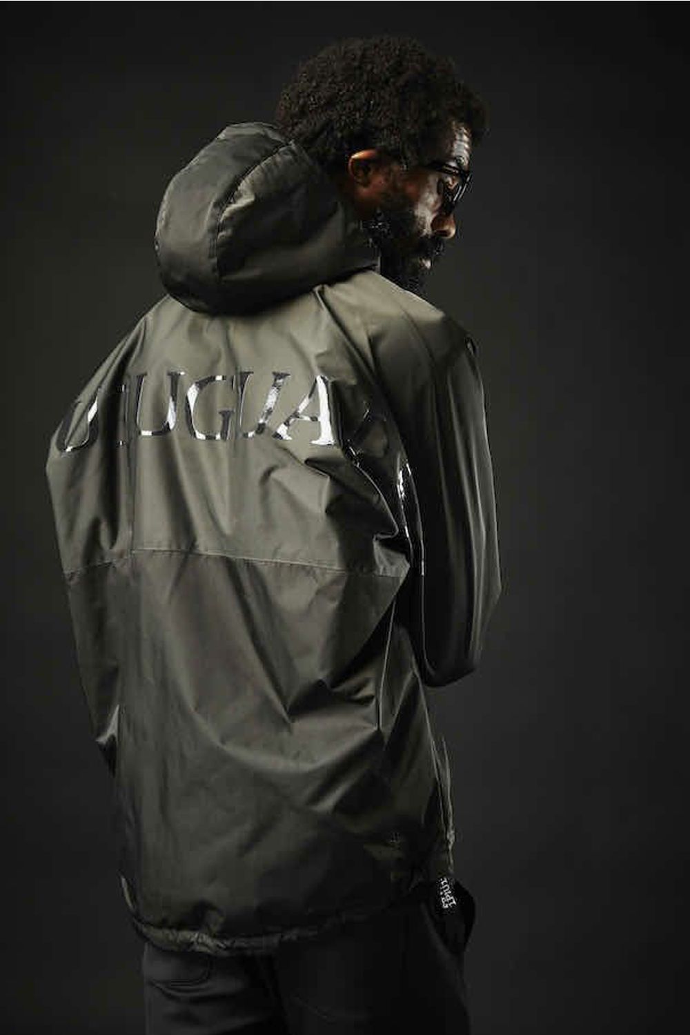 R[10] 113 HOODED DOLMAN BZ RIBBON TAPE LUXRY TAFTA / 113ロゴ ドルマン フーデッドジャケット チャコール