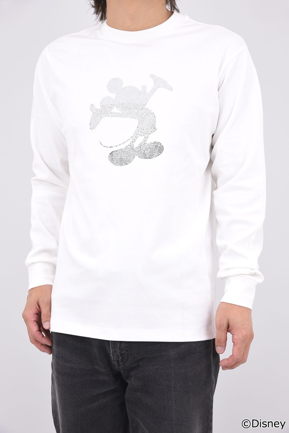 【26AW】 MICKEY SILHOUETTE GRADATION LINESTONE L/S / ミッキーシルエット グラデーション ラインストーン ロングスリーブTシャツ (ホワイト)