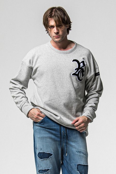 RC CHENILLE VELOURS FLEECE DROP TRAINER / サガラ刺繍ワッペン 裏起毛 ルーズトレーナー (グレー)