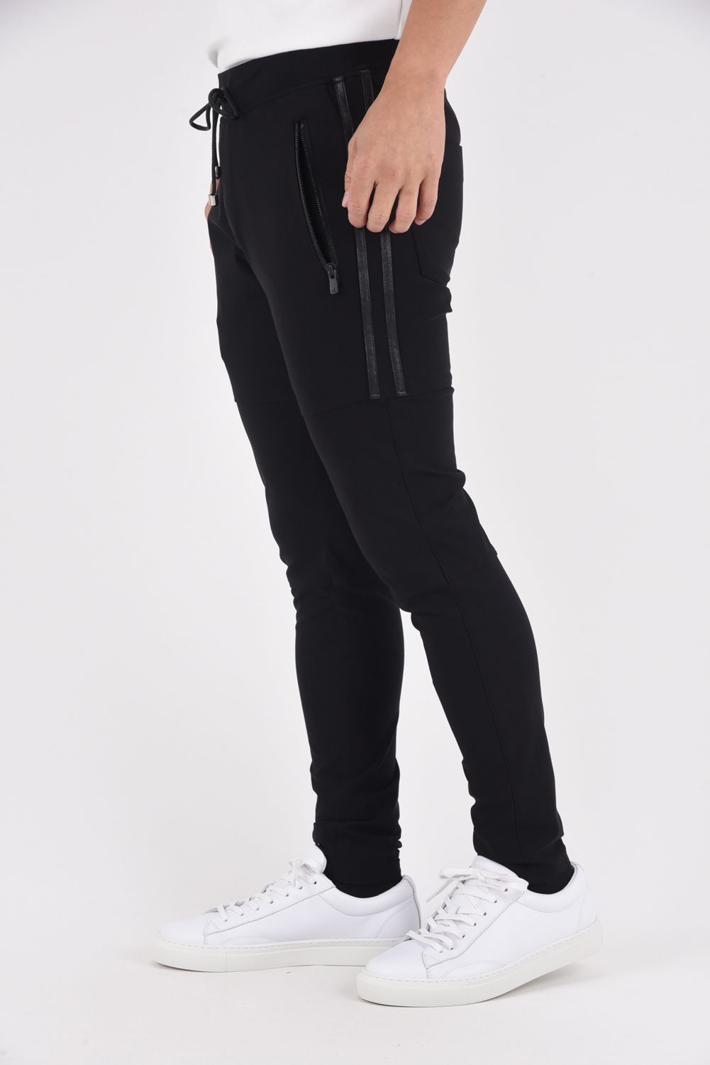 JOHNSON LINE HEAT PT / 【定番商品】 裏起毛 ハイブリットジャージー ラインパンツ (ブラック/ブラック)