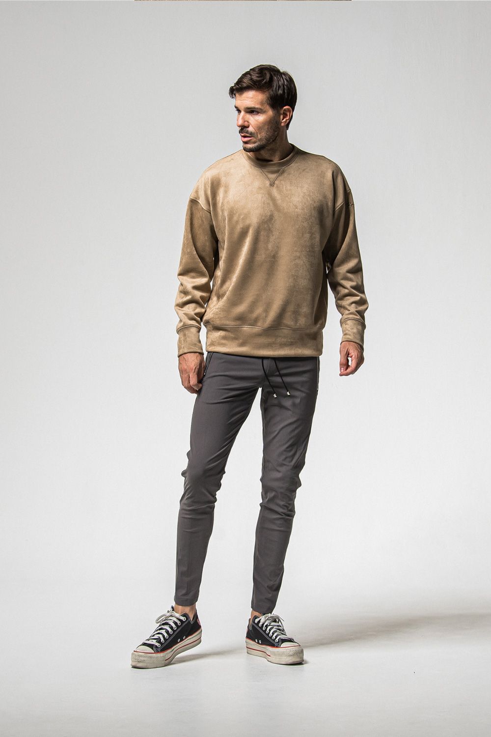 LEATHER LINE TRUCK PT / 高機能ナイロン レザー切り替えサイドライン トラックパンツ (チャコール) (1月上旬頃入荷予定) ※オーダー締切：9月1日(月)18:00