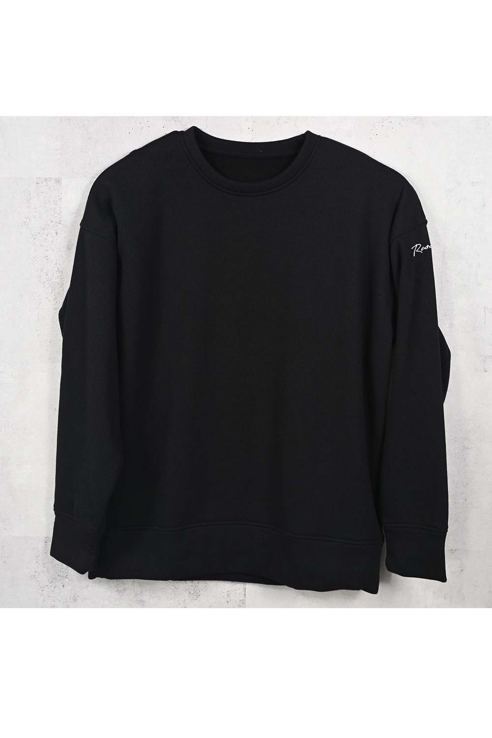 VELOURS FLEECE THERMAL  LOOSE TRAINER / 裏起毛 サーマル生地 ロングスリーブ トレーナー (ブラック) (10月中旬入荷予定) ※オーダー締切：9月1日(月)18:00