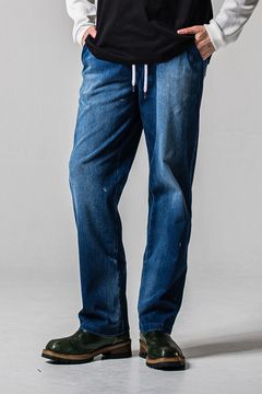 DENIM JERSEY WIDE PT / ジャージデニム セミワイド ワンタック スラックス型イージーパンツ (ダークインディゴ) (2月中旬入荷予定)