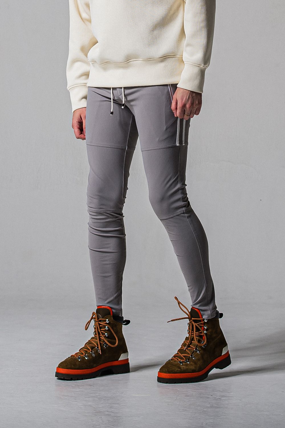 Johnson LINE NYLON PT / 【定番】 ナイロンマイクロファイバー ジョンソンラインパンツ (グレー/ホワイト) (3月上旬入荷予定)