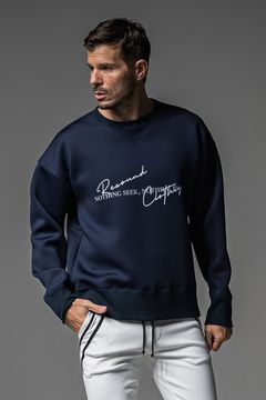 HD NOTHING drop trainer / ダンボール素材 メッセージロゴプリント ルーズフィット トレーナー ネイビー (9月中旬入荷予定)