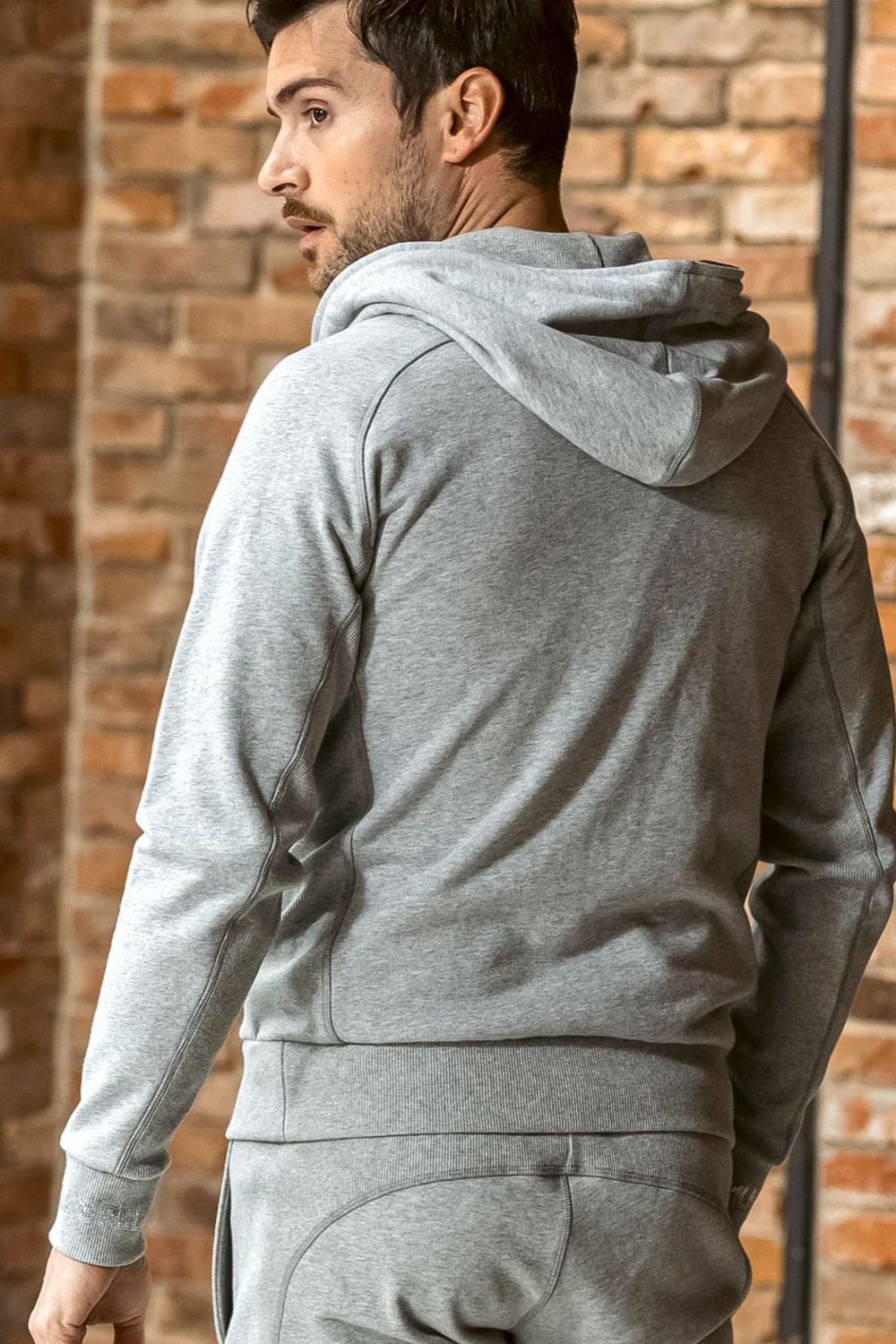 HOODIE WITH RHINESTONE CUFFS / ラインストーンカフスウェットジップパーカー (グレー)