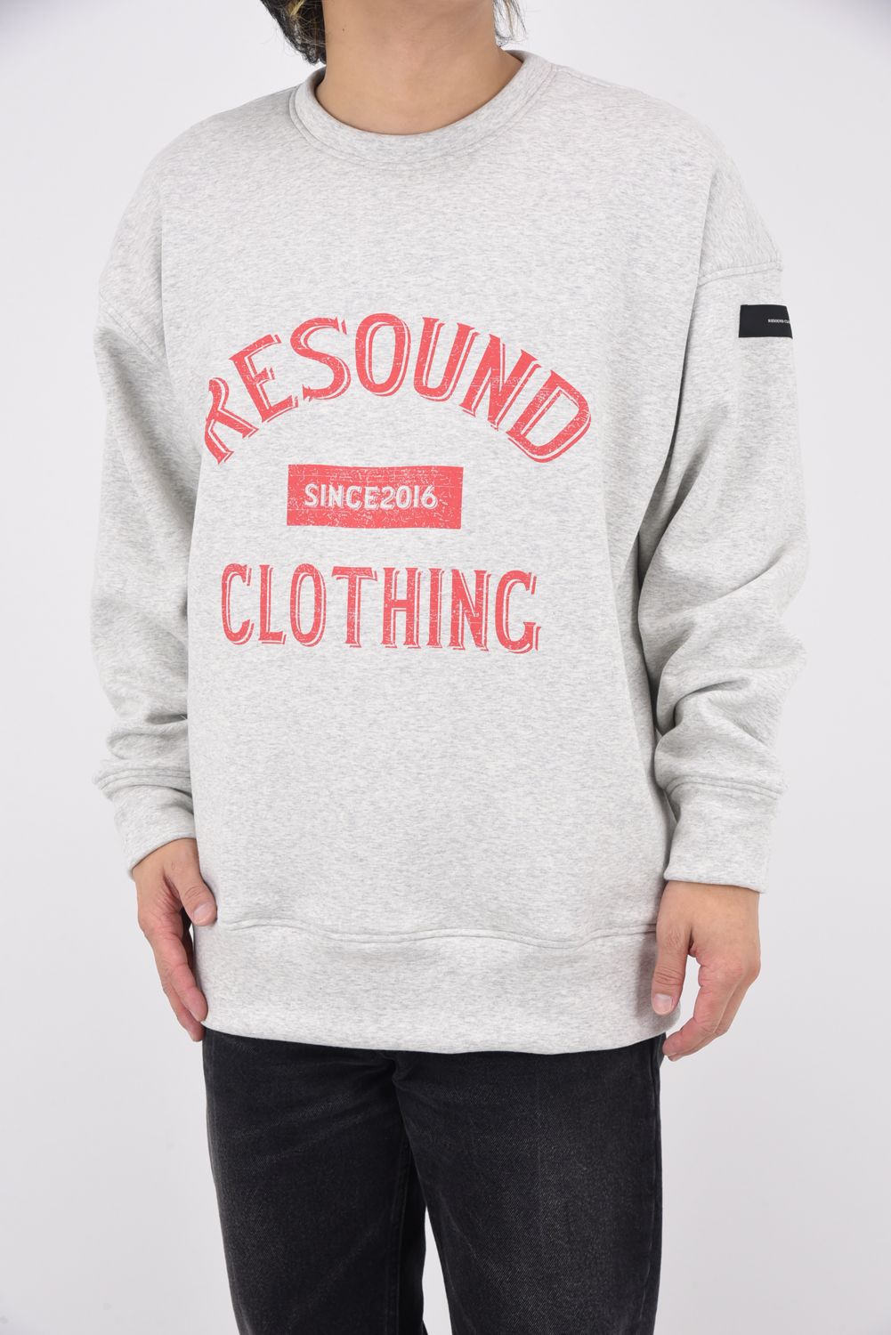 COLLEGE VELOURS FLEECE DORP TRAINER / カレッジロゴ 裏起毛 ルーズトレーナー グレーレッド