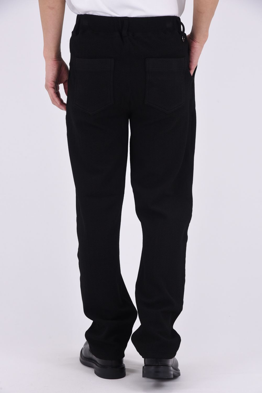 SEMI WIDE TUCK PANTS / ブリスターニット セミワイド ワンタックイージーパンツ (ブラック)