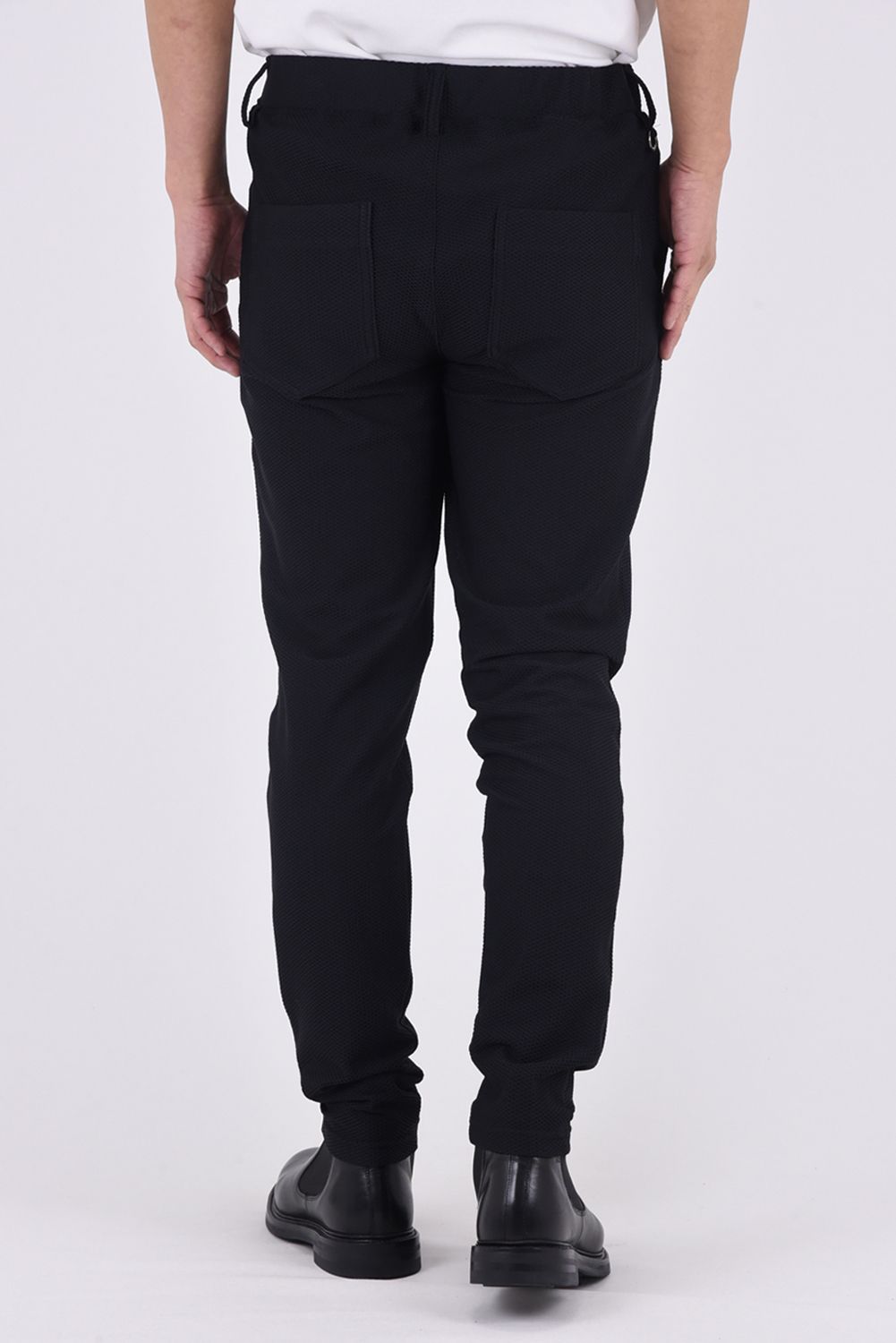 CHRIS EASY TUCK PANTS / ストレッチメッシュトリコット スラックスイージータックパンツ (ブラック)