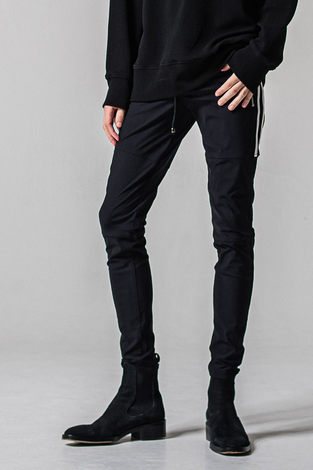 Johnson LINE NYLON PT / 【定番】 ナイロンマイクロファイバー ジョンソンラインパンツ (ブラック/ホワイト) (3月上旬入荷予定)