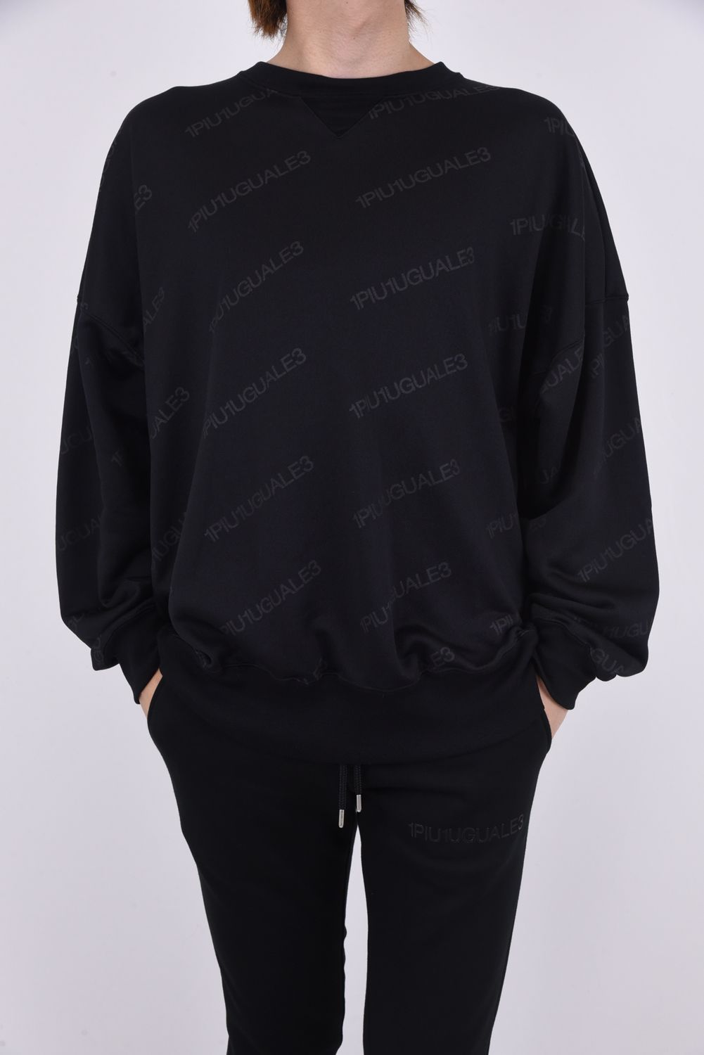 DROP SHOULDER CREW RAIN MAKER / バイアス総柄プリント ドロップショルダー クルースウェット ブラック