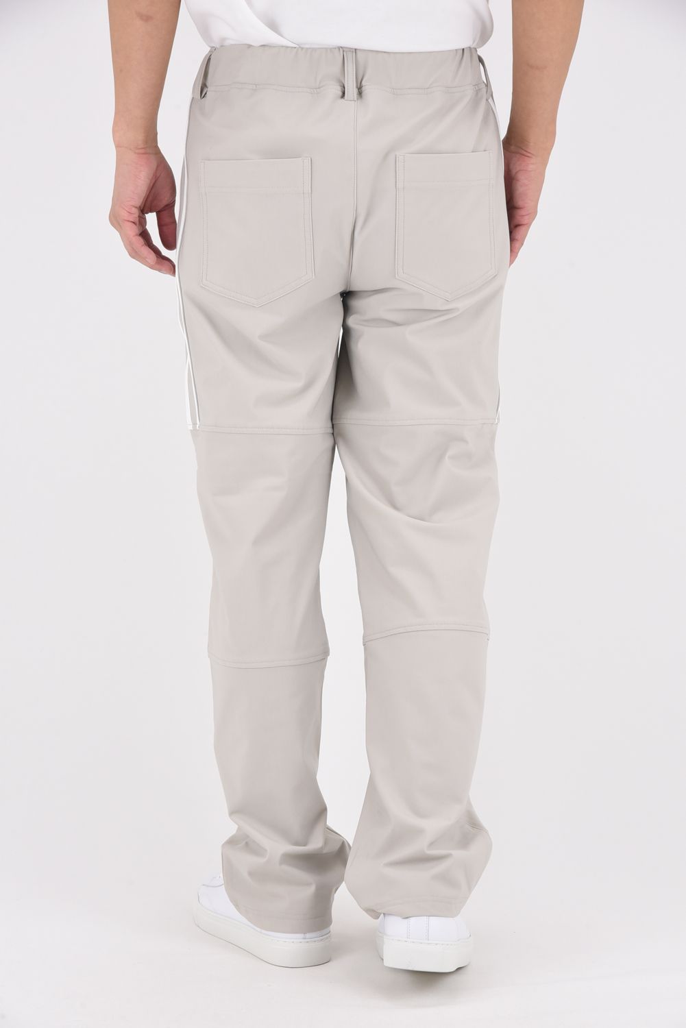 JOHNSON LINE WIDE HEAT PT / 裏起毛 ハイブリットジャージー ワイドテーパード ラインパンツ (グレー/ホワイト)