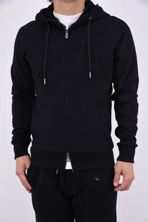 【26AW】 HEAVY FRENCH TERRY SCRIPT CODE LOGO HOODIE / フレンチテリー ロープロゴ ジップアップフーディー (ブラック)