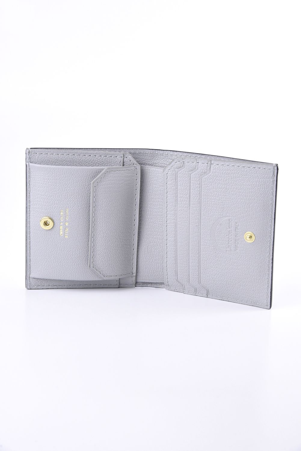 【残り1点】 MINI WALLET / LA401GT ゴートレザー スナップタイプ 二つ折りミニウォレット ライラック/ オンアイス