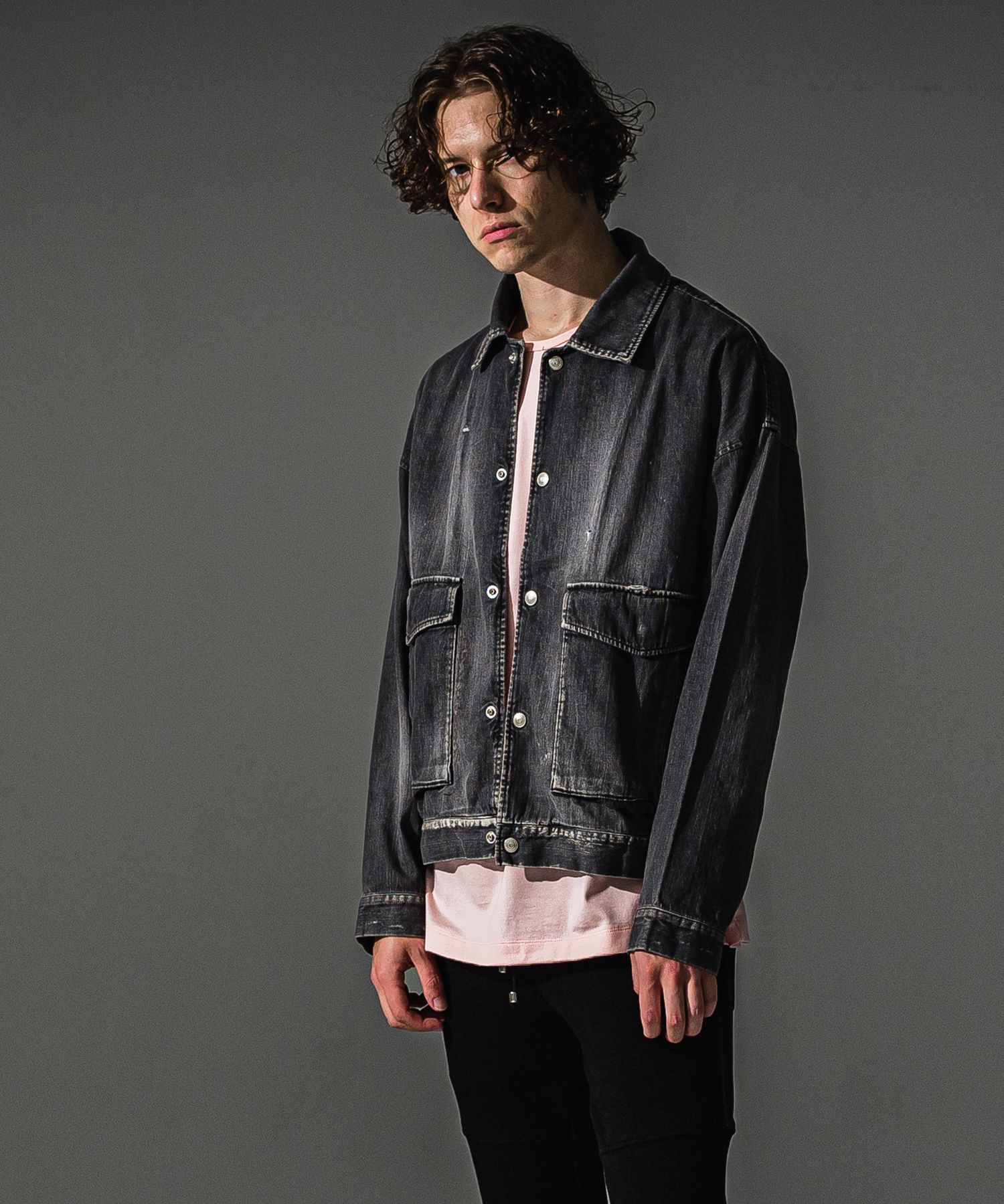 LDENIM AG flight jk / ダンガリー素材 デニムシャツジャケット (ブラックユーズド) (8月中旬入荷予定) ※オーダー締切:5月23日(土)17時