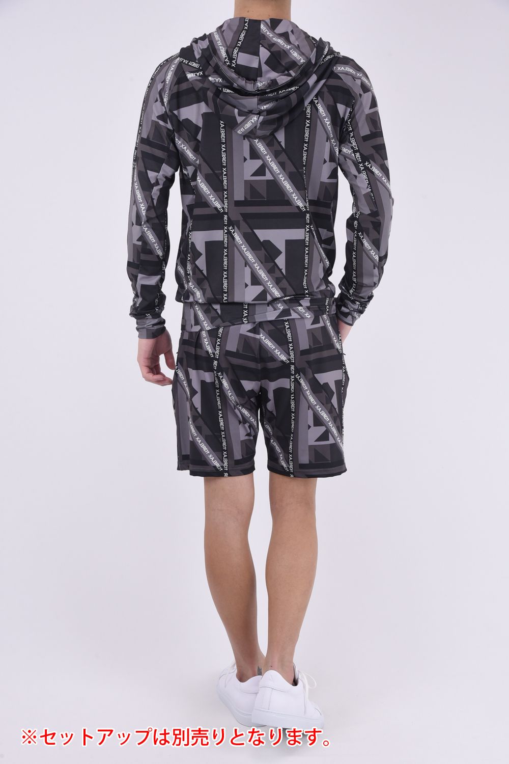 GEOMETRIC HOODIE / ジオメトリック柄 ラッシュガードパーカー チャコール×ブラック