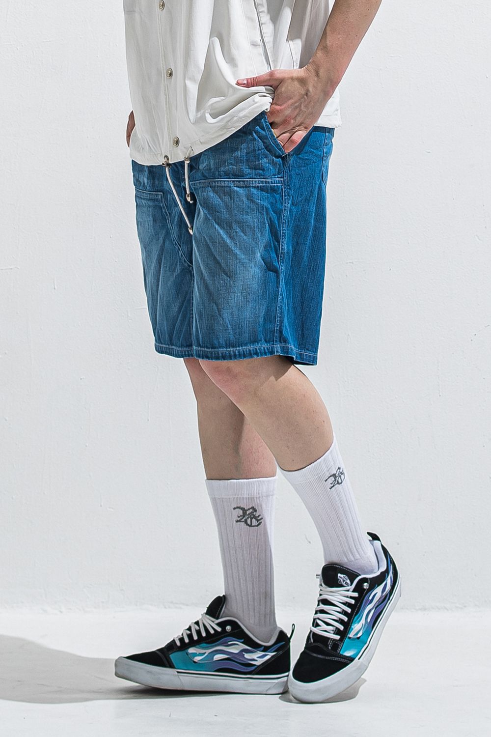 DOUBLE KNEE SHORTS / ダンガリー生地 ダブルニーハーフパンツ (インディゴユーズド) (6月上旬入荷予定) ※オーダー締切:2月15日(日)18時