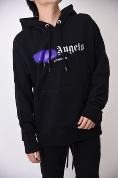 LONDON SPRAYED LOGO HOODIE / ロゴプリント スプレー プルオーバーパーカー ブラック