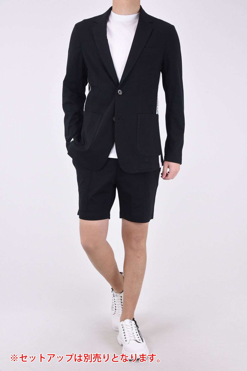 SILKET LINE HALF SLACKS  / サイドラインシルケットハーフスラックス ブラック
