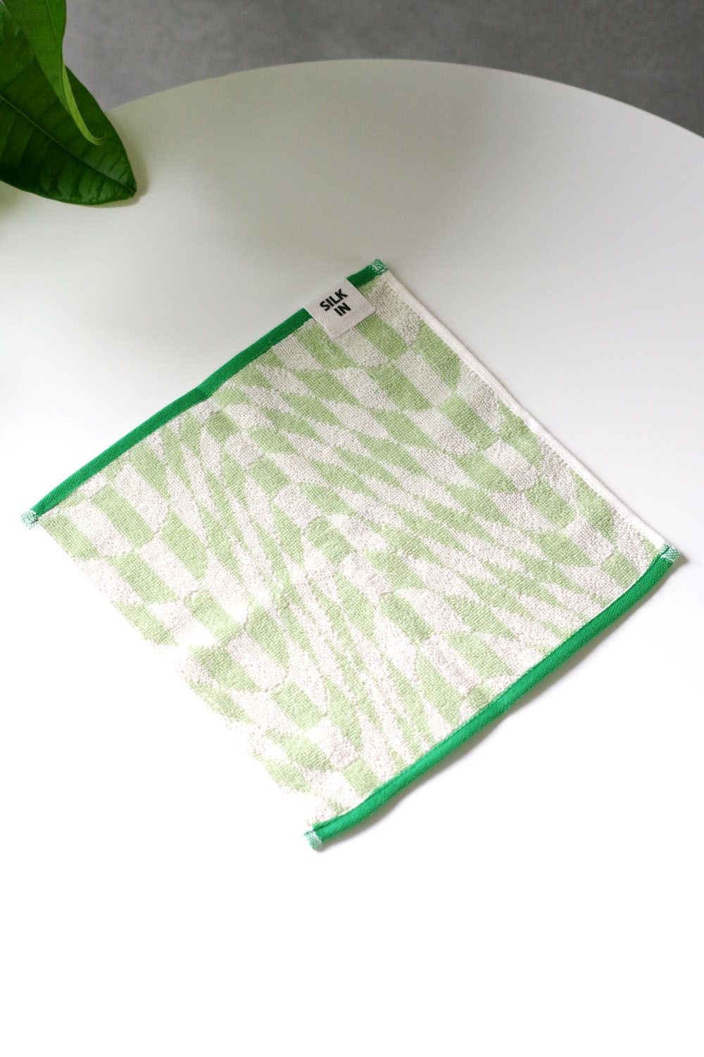 Check Hand Towel / シルク混 チェック ハンドタオル (グリーン)