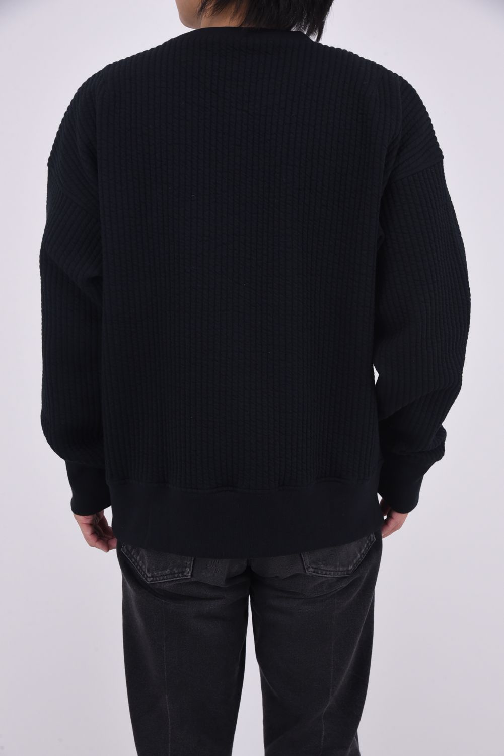 Stripe quilting drop trainer / ストライプキルティング フラップポケット ルーズフィット トレーナー ブラック