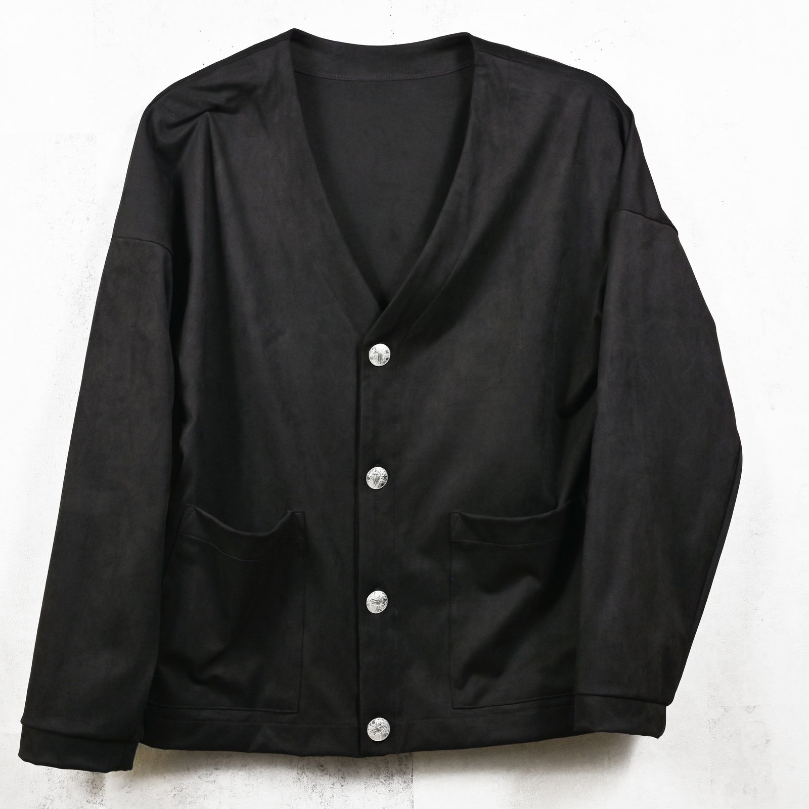 suede cardigan / エコスエード オーバーサイズ スウェードカーディガン (ブラック) (1月上旬入荷予定) ※オーダー締切:9月7日(月)17時