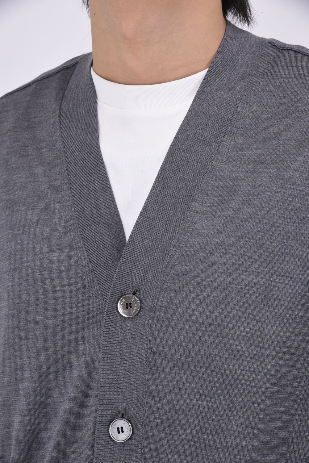 SILK ELBOW STITCH KNIT CARDIGAN / シルク エルボーステッチ ニットカーディガン (グレー)