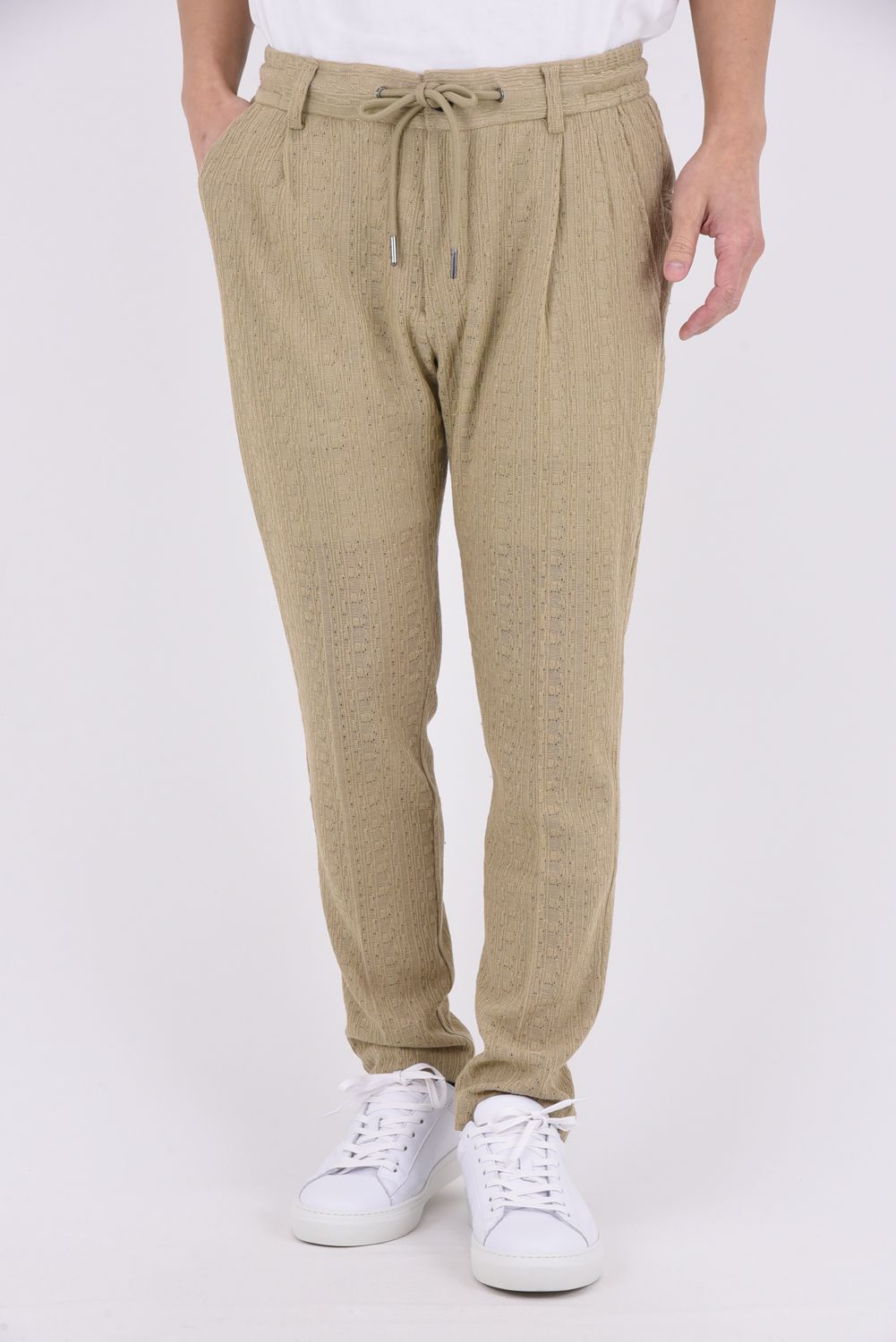 【26SS】【セットアップ】 LINEN TOUCH JACQUARD JACKET & SLACKS / リネンタッチ テーラードシングルジャケット&イージースラックス (ベージュ)