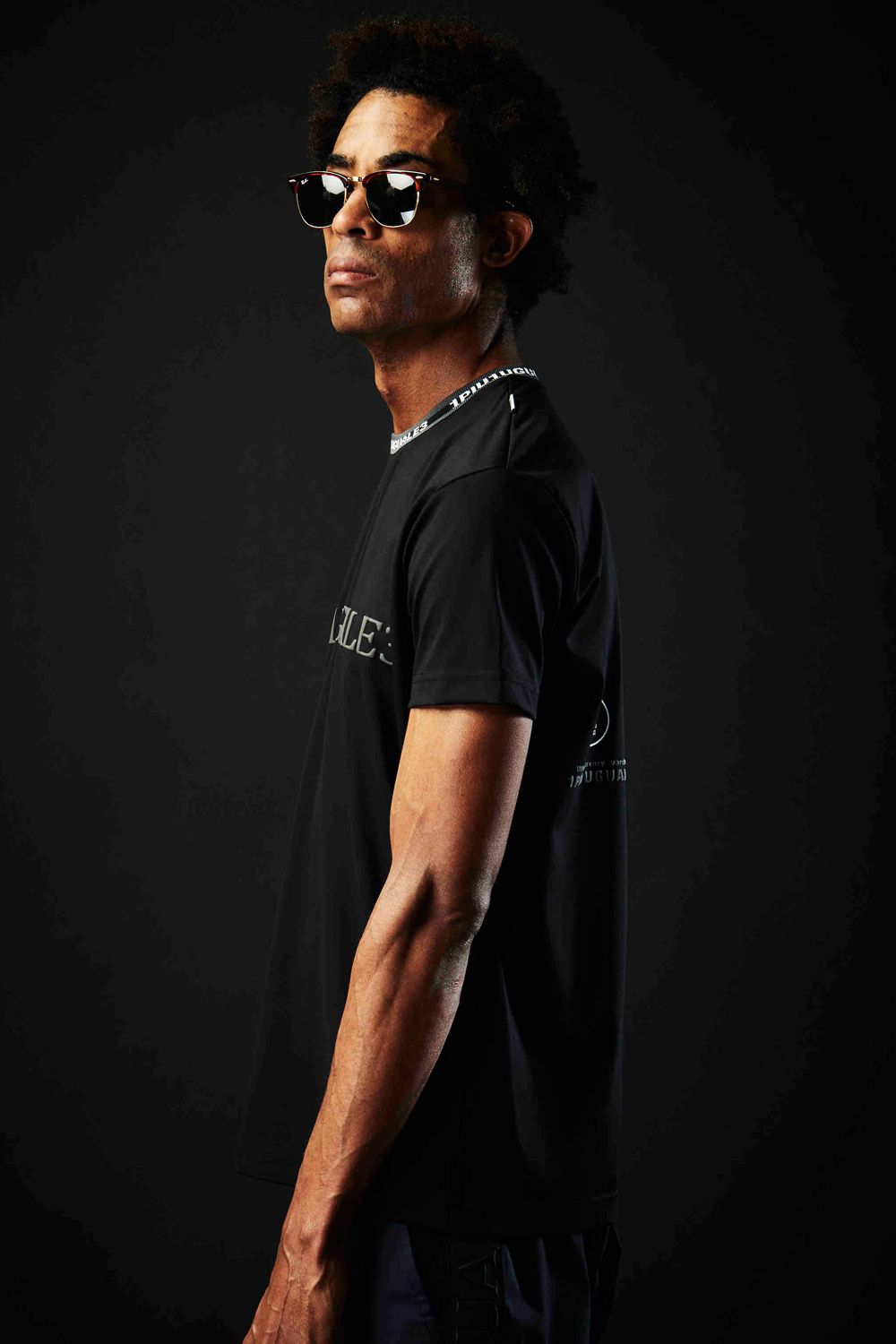 113SPORT×THESAINT MAFIA CREW S/S SPEECH BUBBLE / ブランドロゴ ストレッチ クルーネック 半袖 Tシャツ ブラック