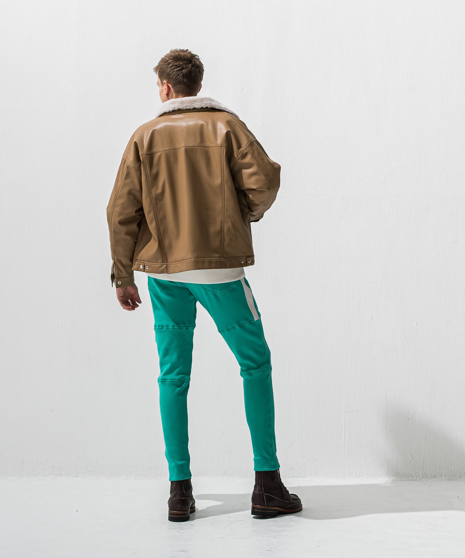 VELOURS FLEECE JT PT / 裏起毛 ベロアフリース ワンタックラインパンツ (ブルーグリーン) (11月中旬入荷予定) ※オーダー締切:9月7日(月)17時