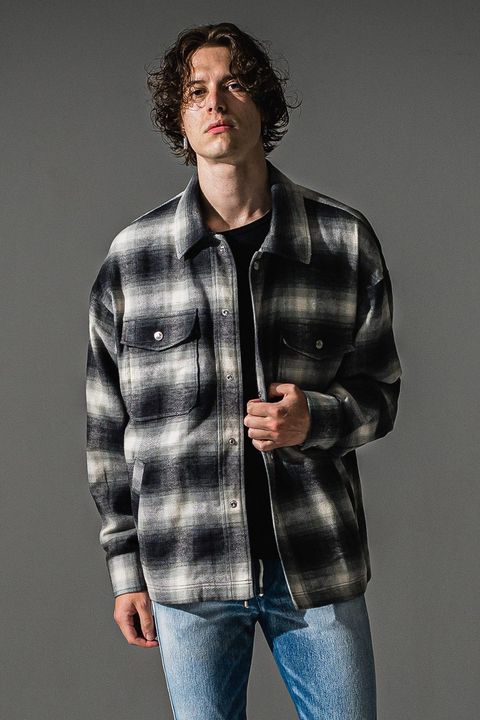 flannel check JK  / オンブレチェック ネルシャツジャケット (ブラック)