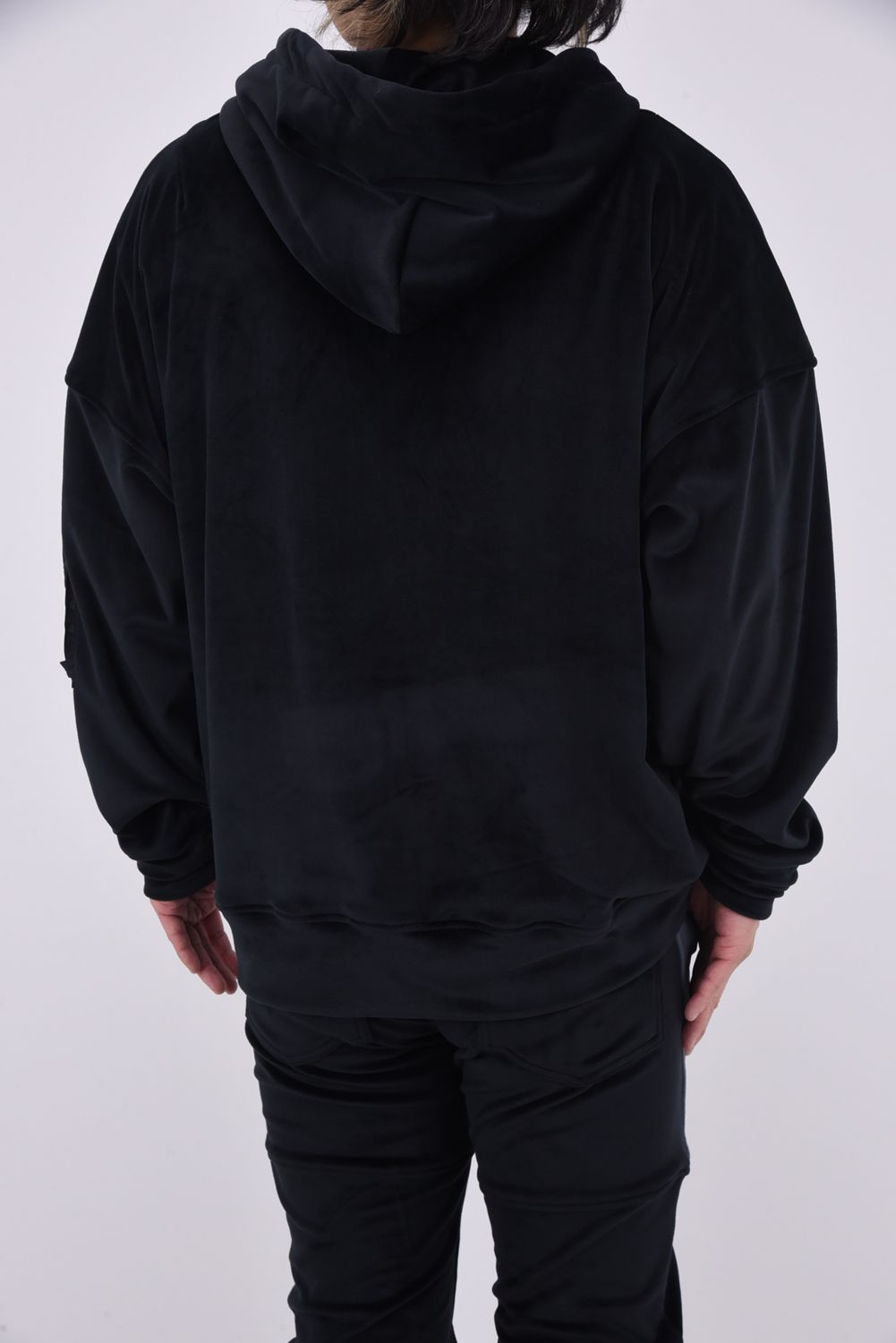 VELOURSFLEECE ZIP LOOSE HOODIE / ベロアフリース ジップアップパーカー （ブラック）