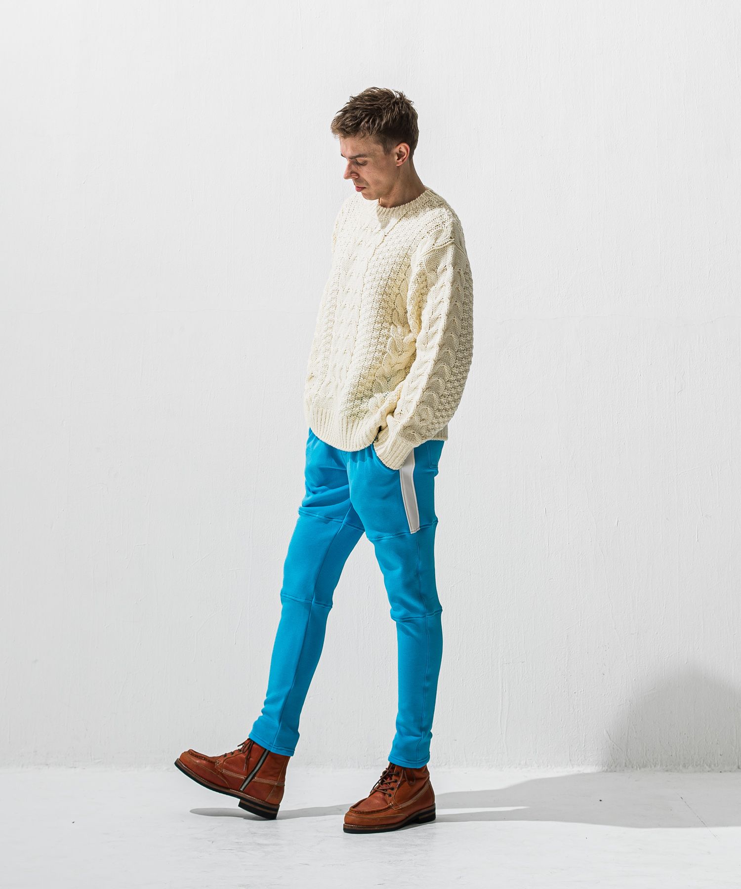 VELOURS FLEECE JT PT / 裏起毛 ベロアフリース ワンタックラインパンツ (ブルー) (11月中旬入荷予定) ※オーダー締切:9月7日(月)17時