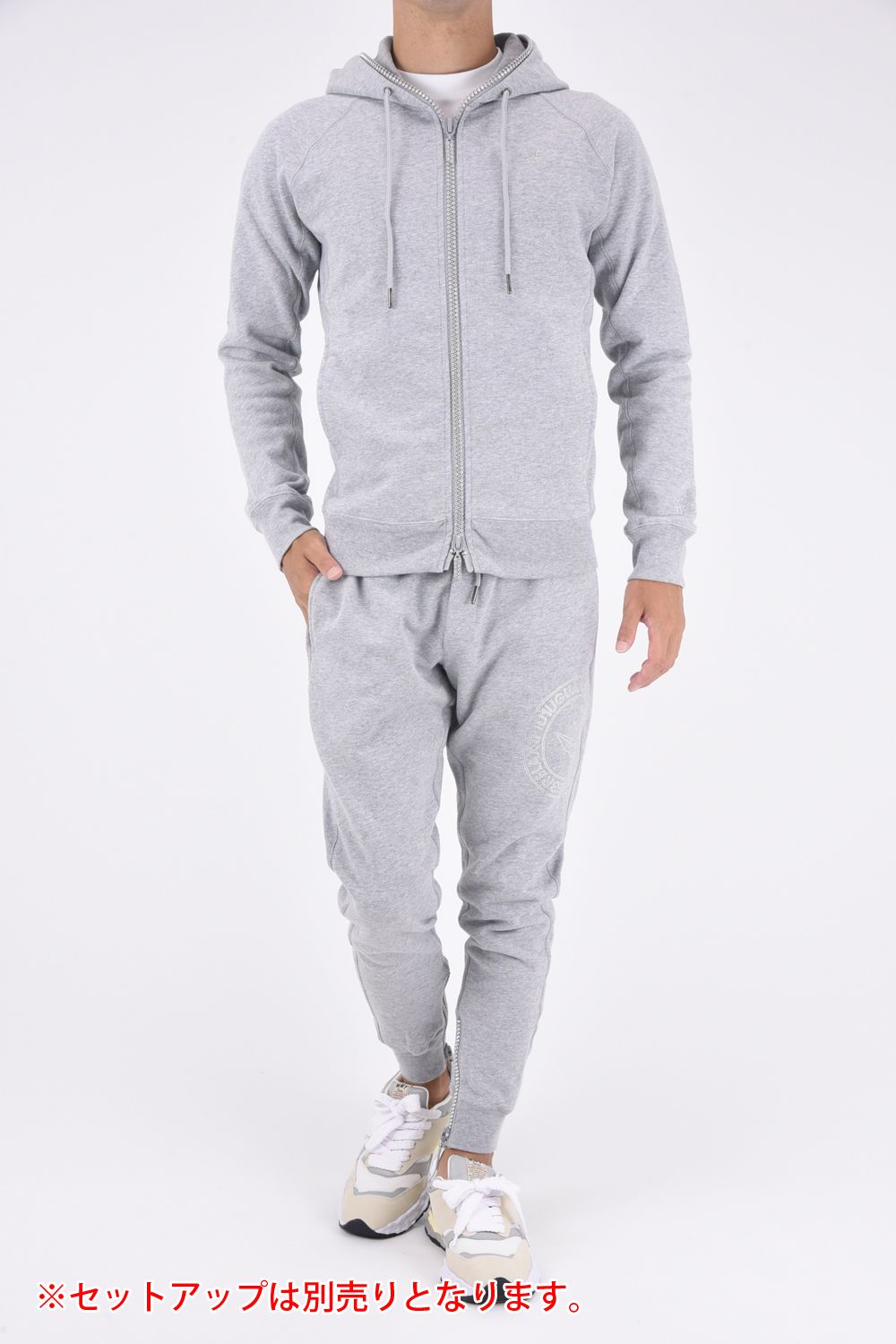 1PIU CIRCLE LOGO RHINESTONE ZIP HOODIE / 1PIUサークルロゴ ラインストーン ジップアップフーディー トップグレー