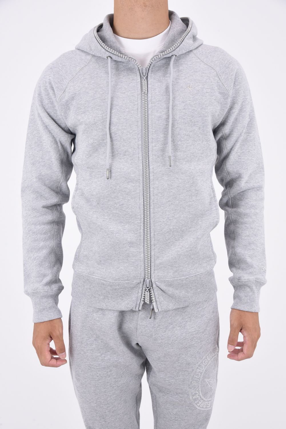 1PIU CIRCLE LOGO RHINESTONE ZIP HOODIE / 1PIUサークルロゴ ラインストーン ジップアップフーディー トップグレー