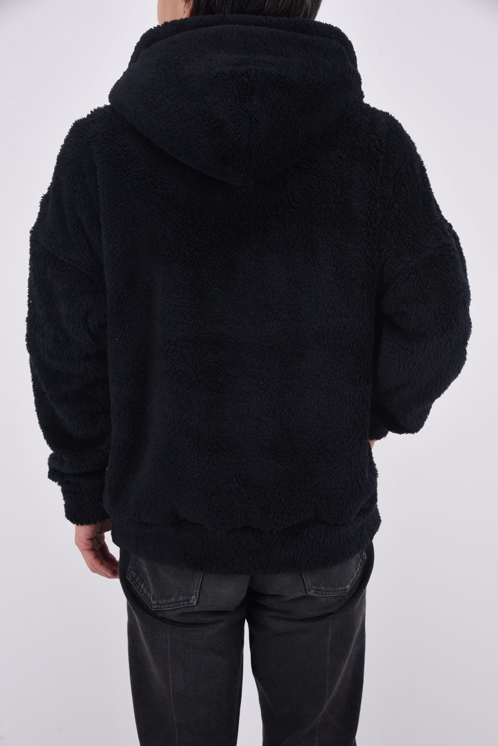 BOA ZIP LOOSE HOODIE / シルキーボア ジップアップ パーカー (ブラック)