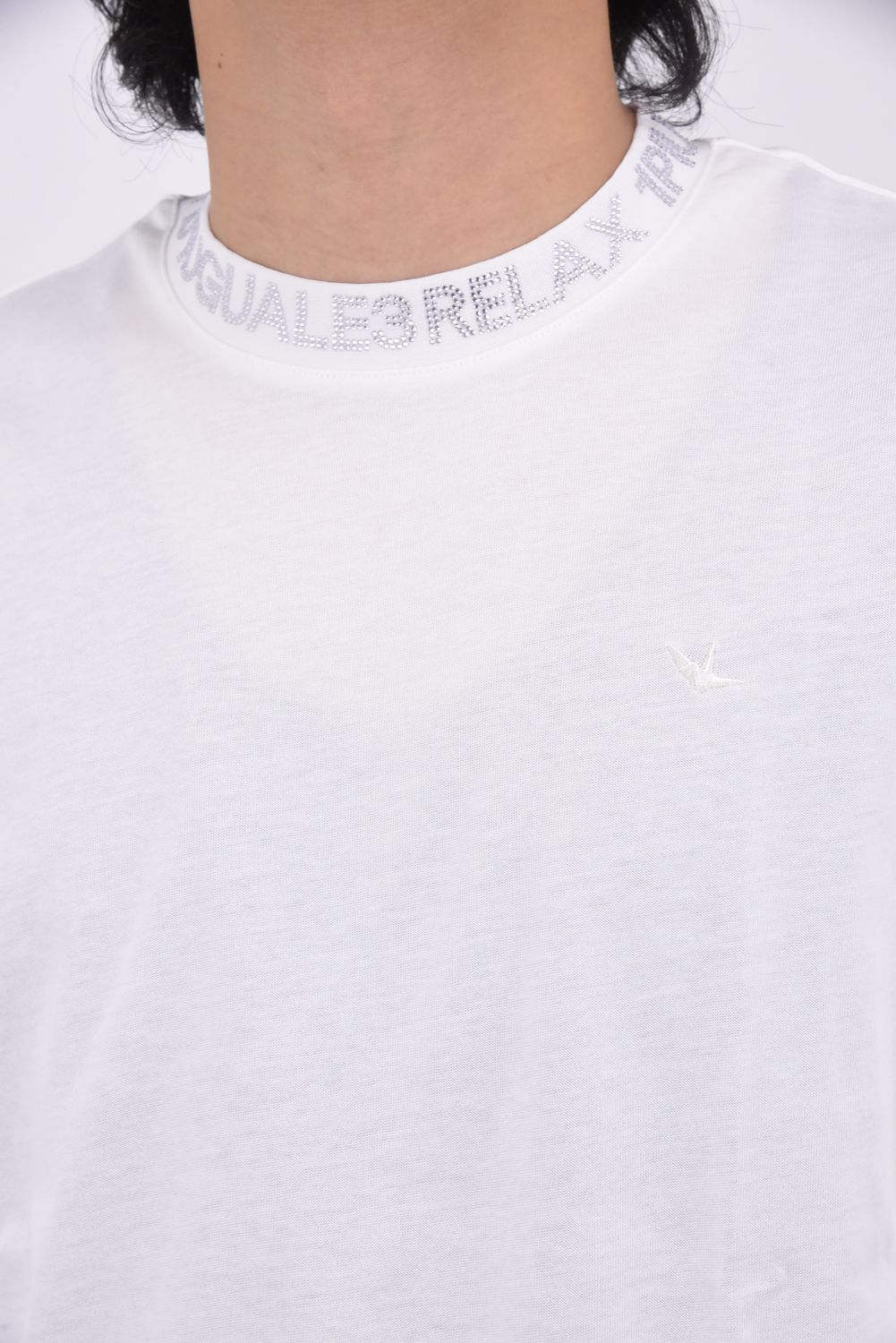 【25AW】 RHINESTONE COLLAR LONG T-SHIRT / ラインストーンネックロゴ ロングスリーブ Tシャツ (ホワイト)