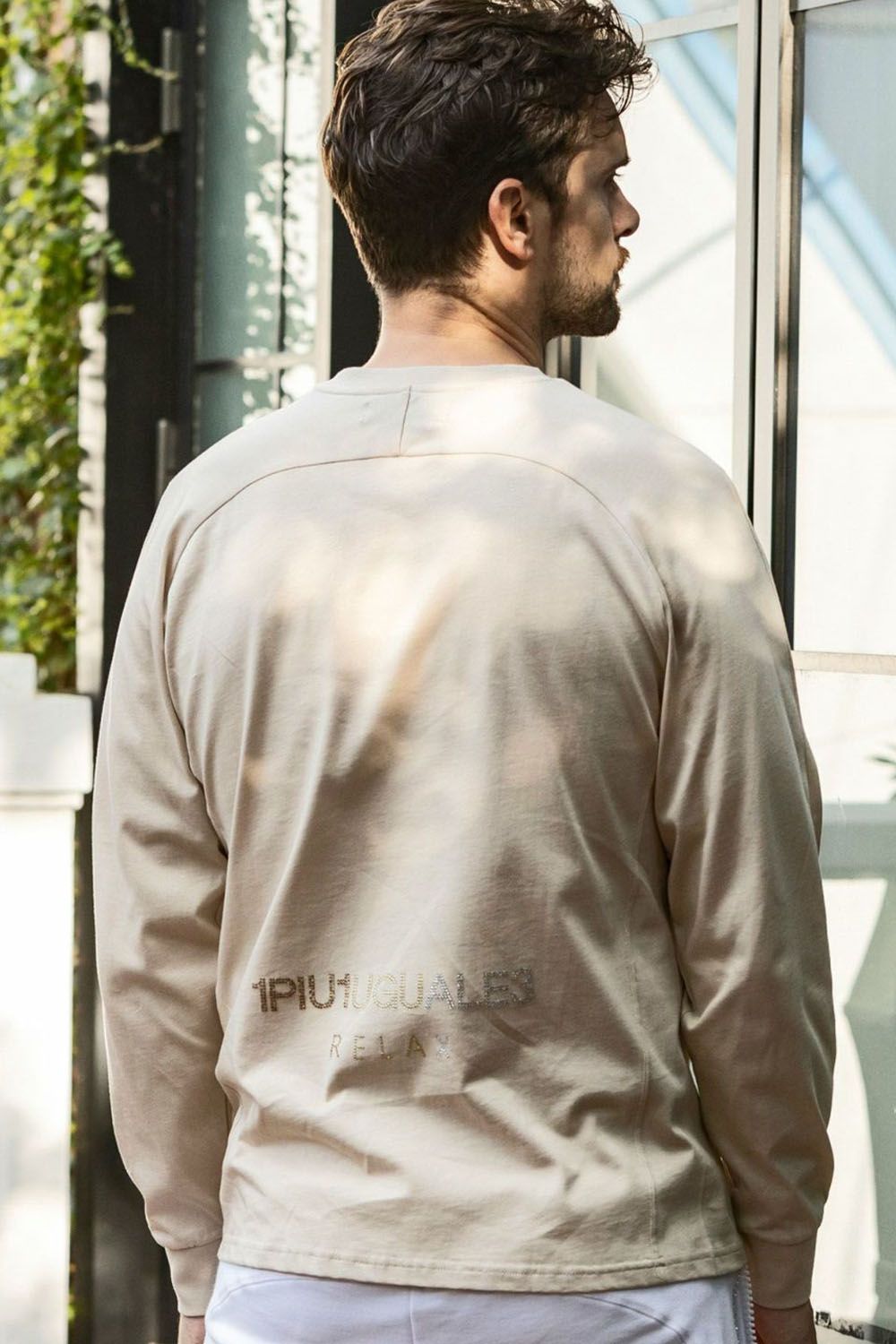 RHINESTONE LONG T-SHIRT / ラインストーン バックロゴ ロングTシャツ (ベージュ)